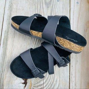 Qupid Luka Womens Sandal Sz 7 Black Cork 2 Buckle